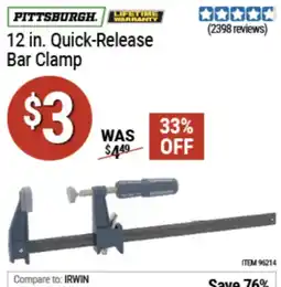 Harbor Freight Tools Pittsburgh 12 in. Quick-Release Bar Clamp offer