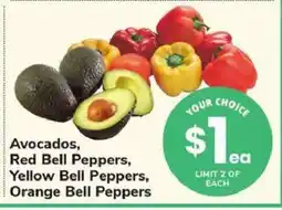 Safeway Avocados, Red Bell Peppers, Yellow Bell Peppers, Orange Bell Peppers offer