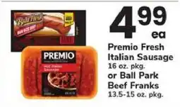 Safeway Premio Fresh Italian Sausage or Ball Park Beef Franks offer