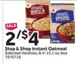 Stop&Shop Stop & Shop Instant Oatmeal offer