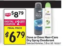 Stop&Shop Dove or Dove Men+Care Dry Spray Deodorant offer
