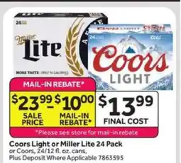 Stop&Shop Coors Light or Miller Lite 24 Pack offer