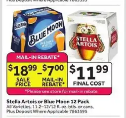 Stop&Shop Stella Artois or Blue Moon 12 Pack offer