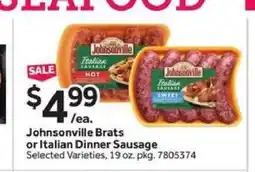 Stop&Shop Johnsonville Brats or Italian Dinner Sausage offer
