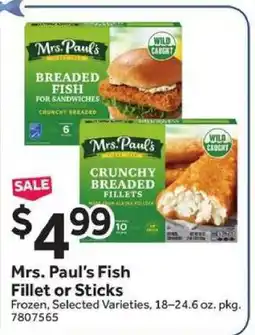 Stop&Shop Mrs' Paul's Fish Fillet or Sticks offer