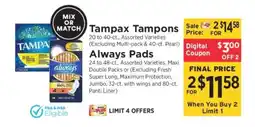 ShopRite Tampax Tampons & Always Pads offer