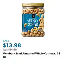 Sam's Club Member's Mark Unsalted Whole Cashews, 33 oz offer