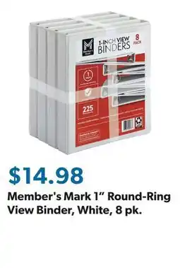 Sam's Club Member's Mark 1 Round-Ring View Binder, White, 8 pk offer