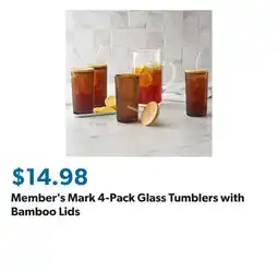 Sam's Club Member's Mark 4-Pack Glass Tumblers with Bamboo Lids offer