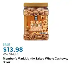 Sam's Club Member's Mark Lightly Salted Whole Cashews, 33 oz offer