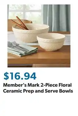 Sam's Club Member's Mark 2-Piece Floral Ceramic Prep and Serve Bowls offer