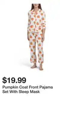 TJ Maxx Pumpkin Coat Front Pajama Set With Sleep Mask offer