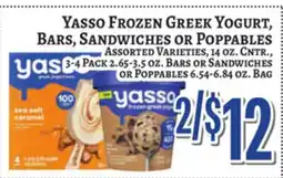 Trade Fair Supermarket Yasso Frozen Greek Yogurt, BARS, SANDWICHES OR POBBABLES offer