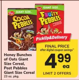 ACME Honey Bunches of Oats Giant Size Cereal, Post Pebbles Giant Size Cereal offer