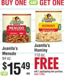 Smart & Final Juanita's Menudo94 OZ. , Juanita's Hominy 110 OZ offer