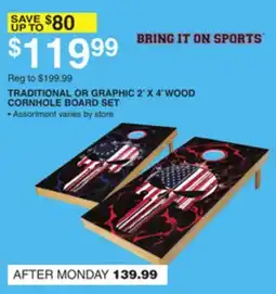 Dunham's Sports TRADITIONAL OR GRAPHIC 2' X 4' WOOD CORNHOLE BOARD SET offer