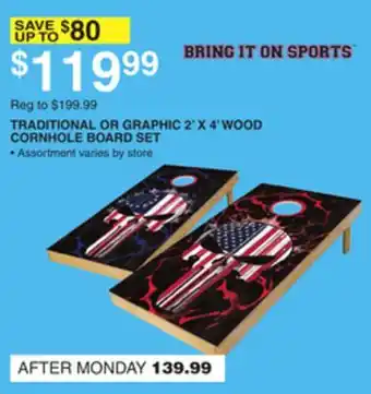 Dunham's Sports TRADITIONAL OR GRAPHIC 2' X 4' WOOD CORNHOLE BOARD SET offer