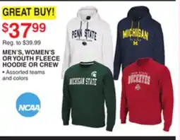 Dunham's Sports NCAA MEN'S, WOMEN'S OR YOUTH FLEECE HOODIE OR CREW offer