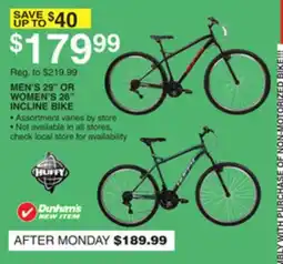 Dunham's Sports MEN'S 29 OR WOMEN'S 26 INCLINE BIKE offer