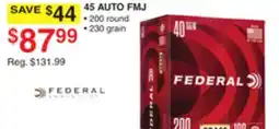 Dunham's Sports FEDERAL AMMUNITION 45 AUTO FMJ offer