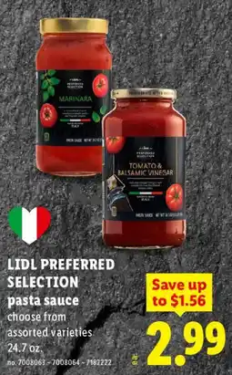Lidl Lidl preferred selection pasta sauce offer