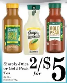 Harvest Foods Simply Juice or Gold Peak Tea offer