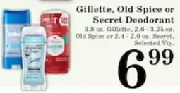 Harvest Foods Gillette, Old Spice or Secret Deodorant offer