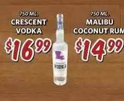 Breaux Mart Crescent Vodka Or Malibu Coconut Rum offer