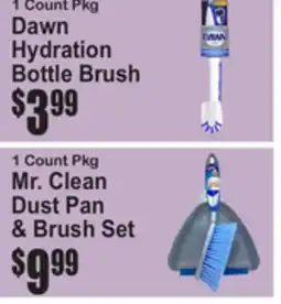 SuperFresh Dawn Hydration Bottle Brush, Mr. Clean Dust Pan & Brush Set offer