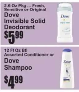 SuperFresh Dove Invisible Solid Deodorant, Assorted Conditioner or Dove Shampoo offer