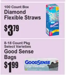 SuperFresh 100 Count Box Diamond Flexible Straws, 8-18 Count Pkg Select Varieties Good Sense Bags offer