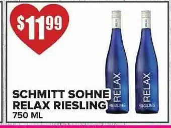 Price Cutter Schmitt Sohne Relax Riesling 750 ML offer