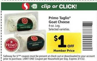Safeway Primo Taglio Goat Cheese offer