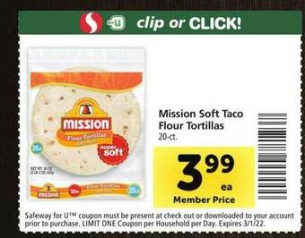 Safeway Mission Soft Taco Flour Tortillas offer