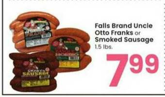 Albertsons Falls Brand Uncle Otto Franks Or Smoked Sausage offer