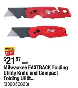 The Home Depot Milwaukee FASTBACK Folding Utility Knife and Compact Folding Utility Knife offer