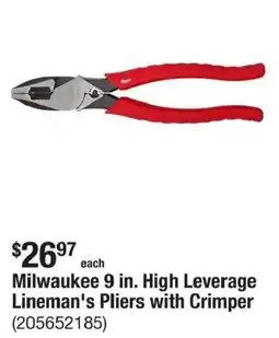 The Home Depot Milwaukee lineman's pliers with crimper offer