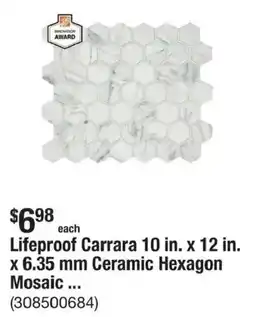 The Home Depot Lifeproof Carrara ceramic hexagon mosaic offer