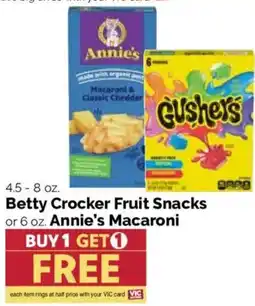 Harris Teeter Betty Crocker Fruit Snacks or Annie's Macaroni offer