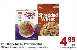 Albertsons Post Grape Nuts or Post Shredded Wheat Cereal offer