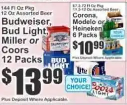 Key Food Budweiser, Bud Light, Miller or Coors offer