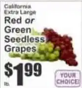 Key Food California red or green seedless grapes offer