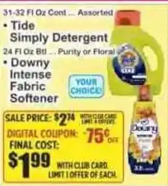 Key Food Tide Simply Detergent or Downy Intense Fabric Softener offer