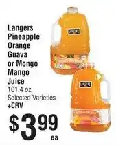 Smart & Final Langers pineapple orange guava or mango mango juice offer