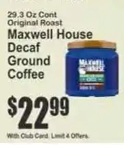 Key Food Maxwell House Decaf Ground Coffee offer