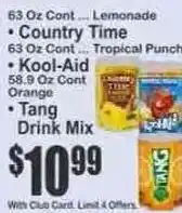 Key Food Country Time, Kool-Aid, Tang Drink Mix offer