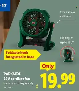 Lidl Parkside 20V cordless fan offer