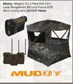 Dunham's Sports Muddy: Mitigator 3.0 3-Pack Cell Cam, Laser Rangefinder 850 and Prevue EVO MAX hunting blind offer