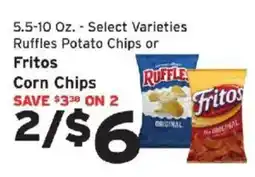 Hannaford Ruffles Potato Chips or Fritos Corn Chips offer