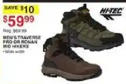 Dunham's Sports Hi-Tec men's traverse pro or ronan mid hikers offer